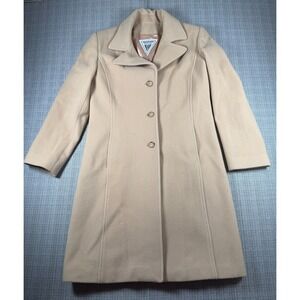 Marvin Richards Pea Coat Womens Medium Beige Wool Notch Lapel Single Vented
